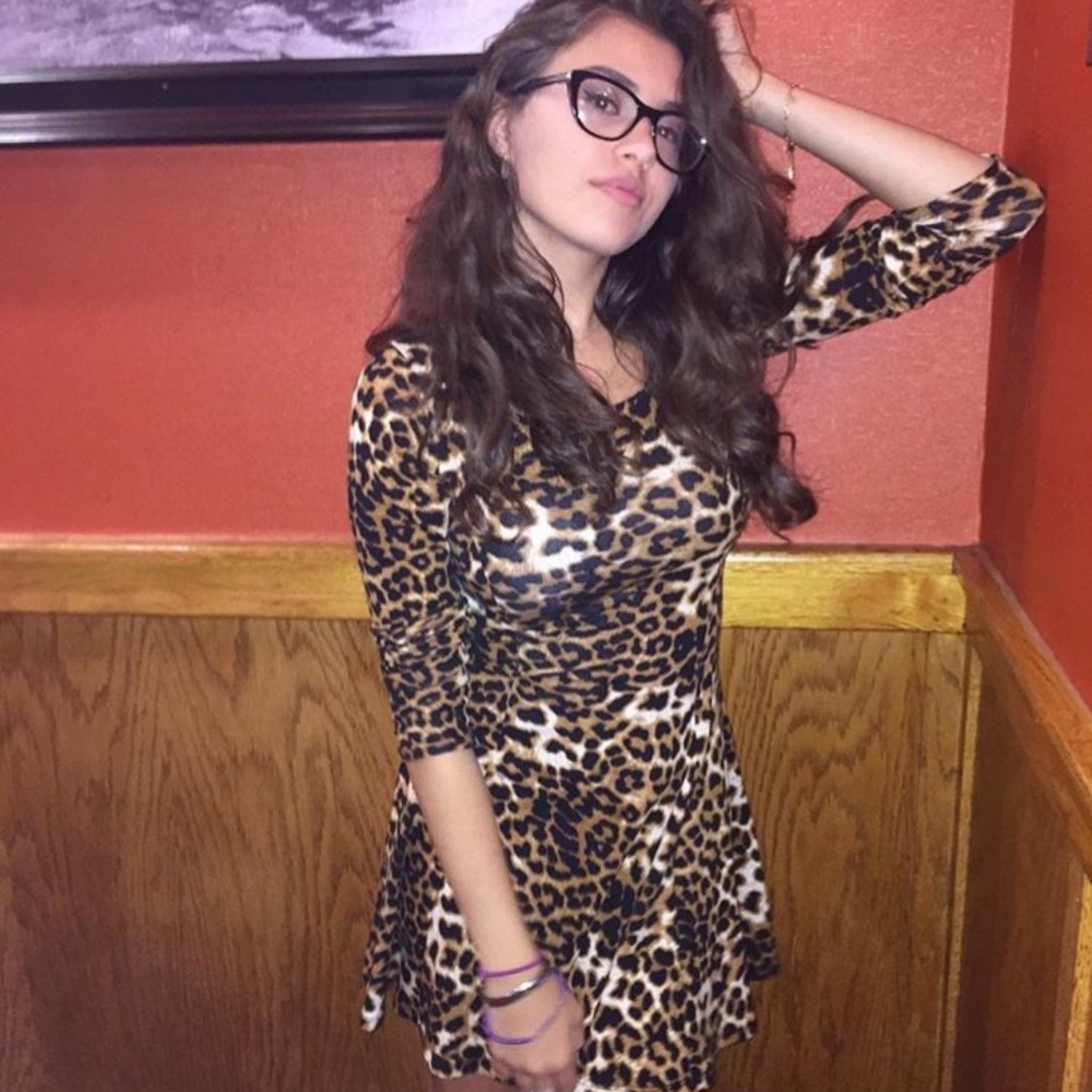 3/4 Sleeve Leopard Skater Dress